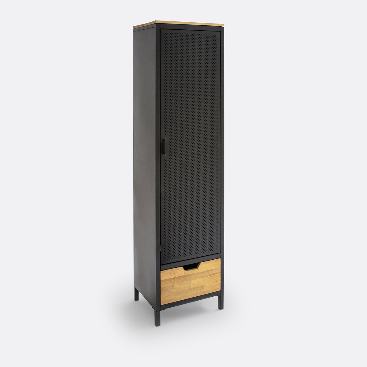 Armoire 1 porte 1 tiroir, métal acier, chêne Agama
