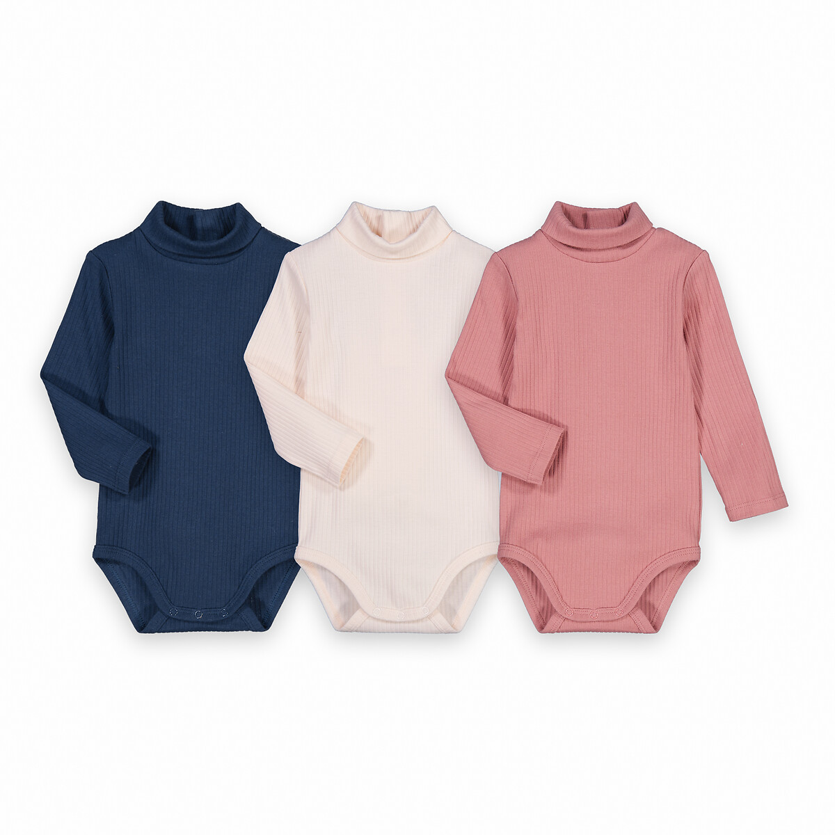 Lot De 3 Bodies Bébé Col Roulé Ellepi - 100% Coton - Manches Longues - Taille 1 Mois