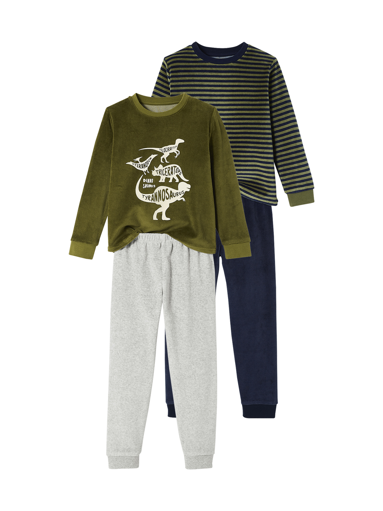 Lot de 2 pyjamas "dinosaures" en velours, VERTBAUDET