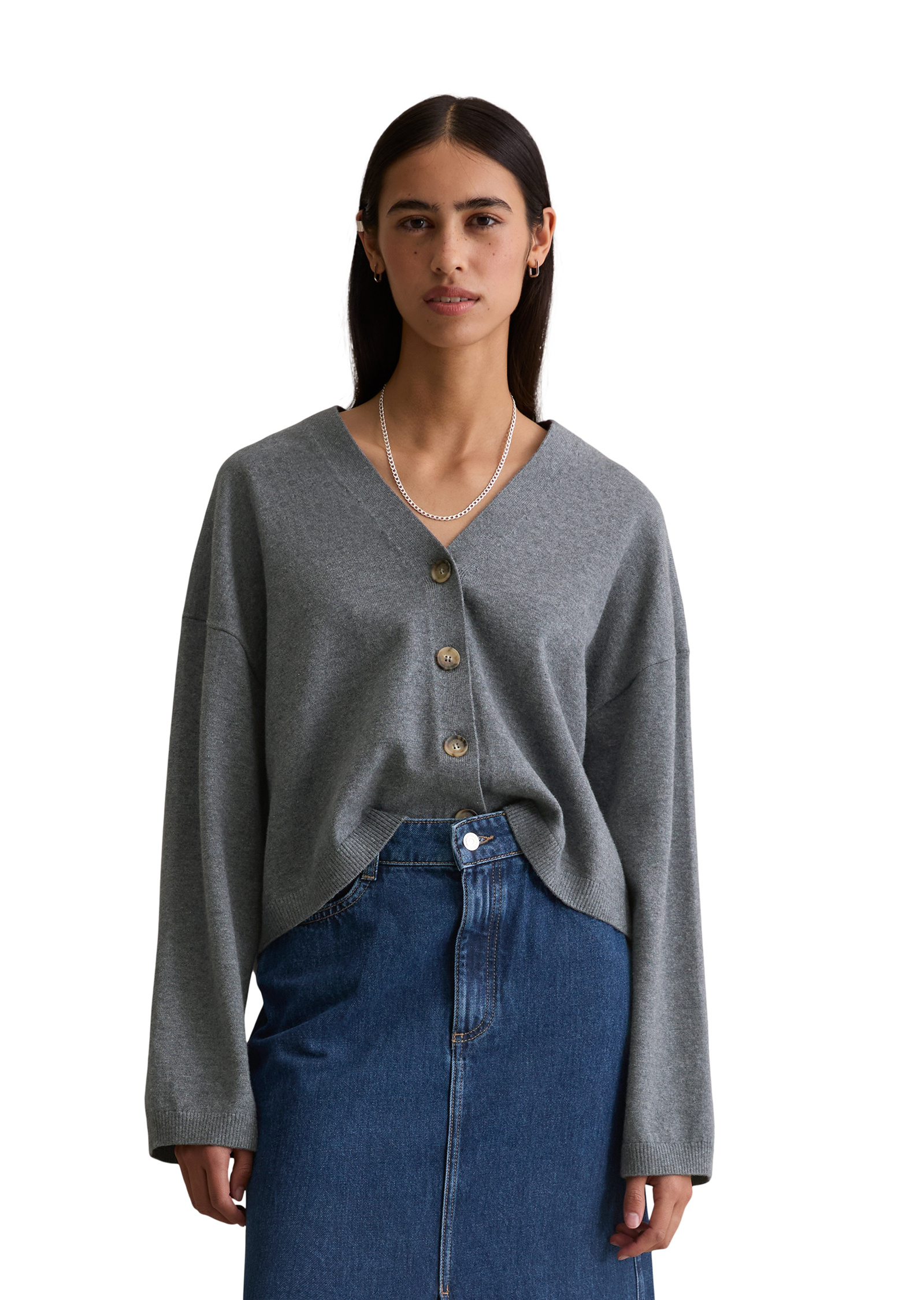 Cardigan col V relaxed en Soft Cotton Stretch, MARC O’POLO DENIM