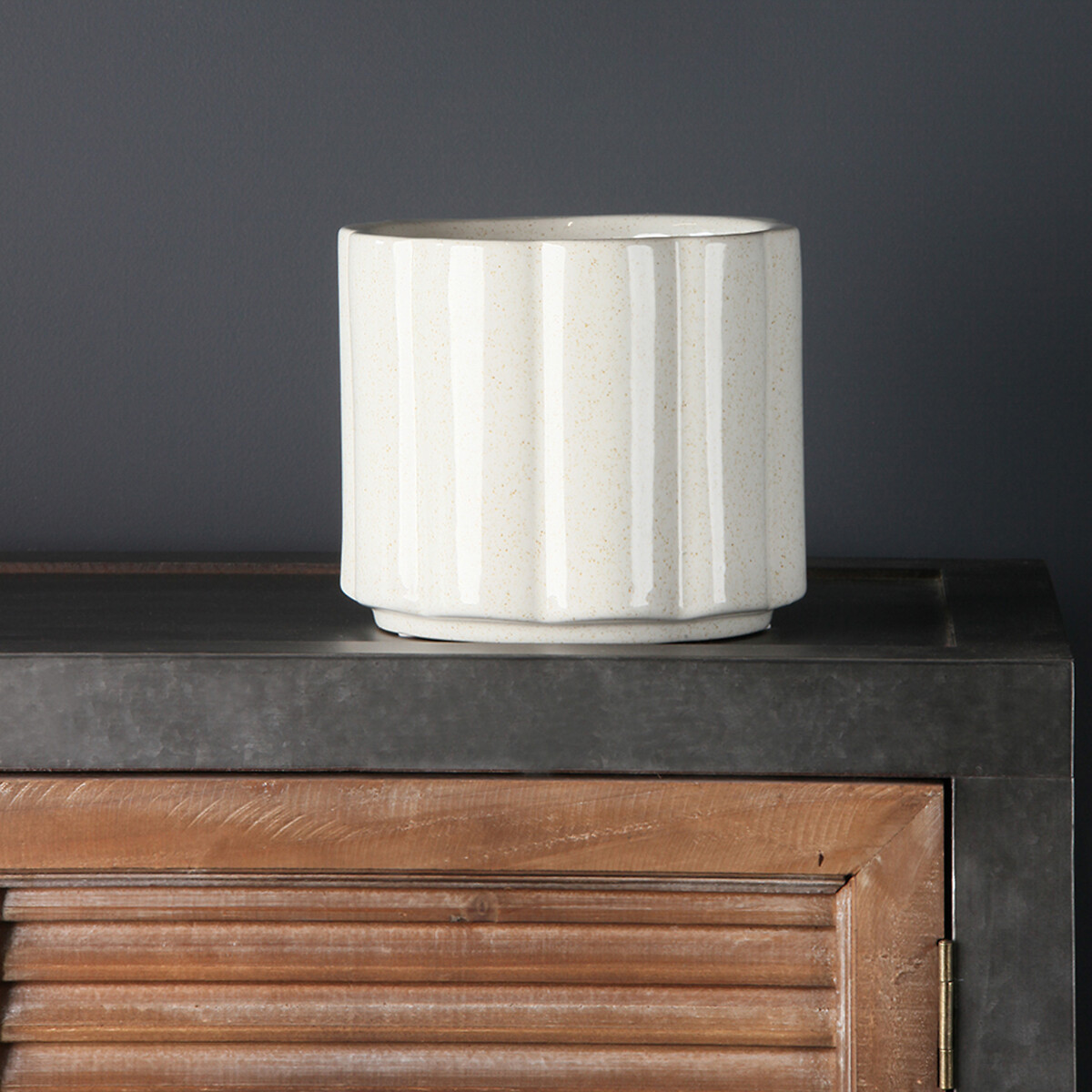 14x16cm Cream Speckle Planter Wide Rib, SO'HOME