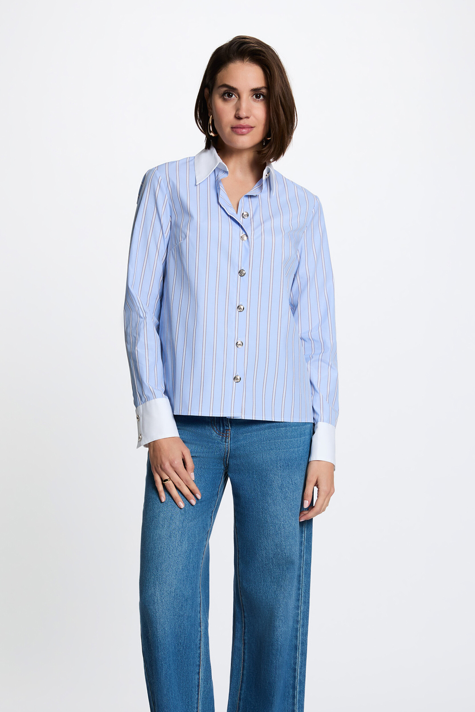 Chemise rayée col contrastant, MORGAN