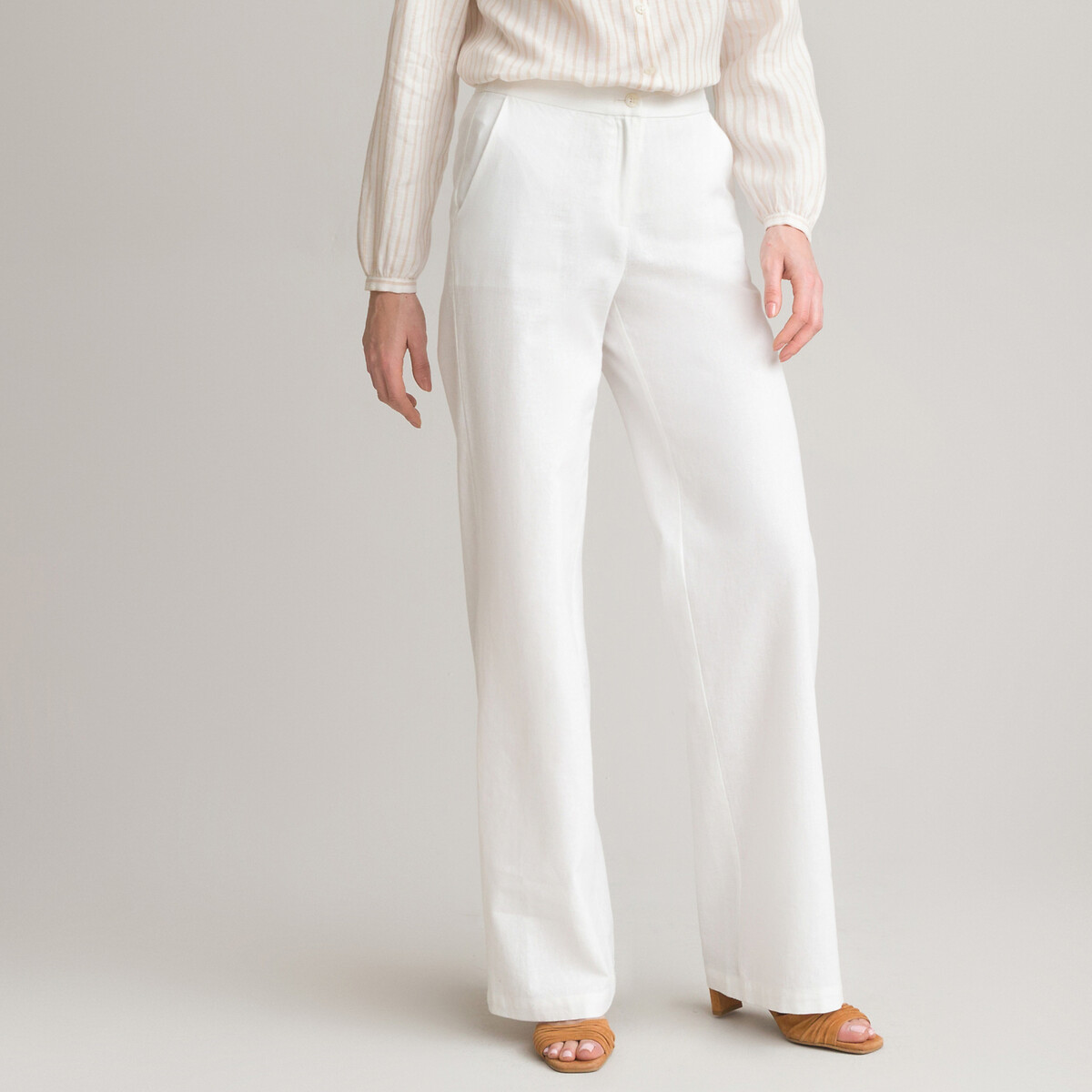 Linen mix peg trousers, length 26.5, beige, Anne Weyburn