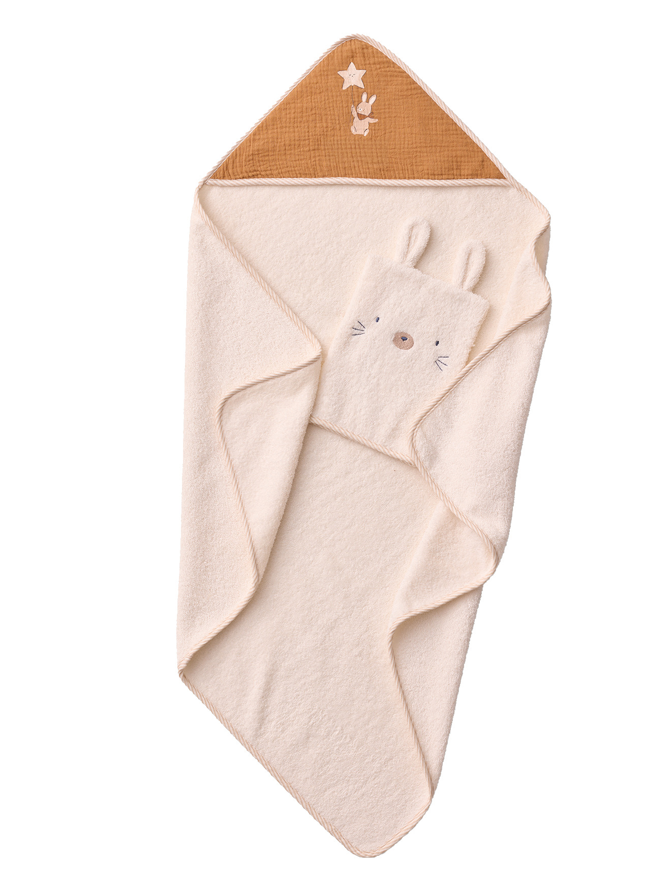 Cape de bain et gant en coton, VERTBAUDET