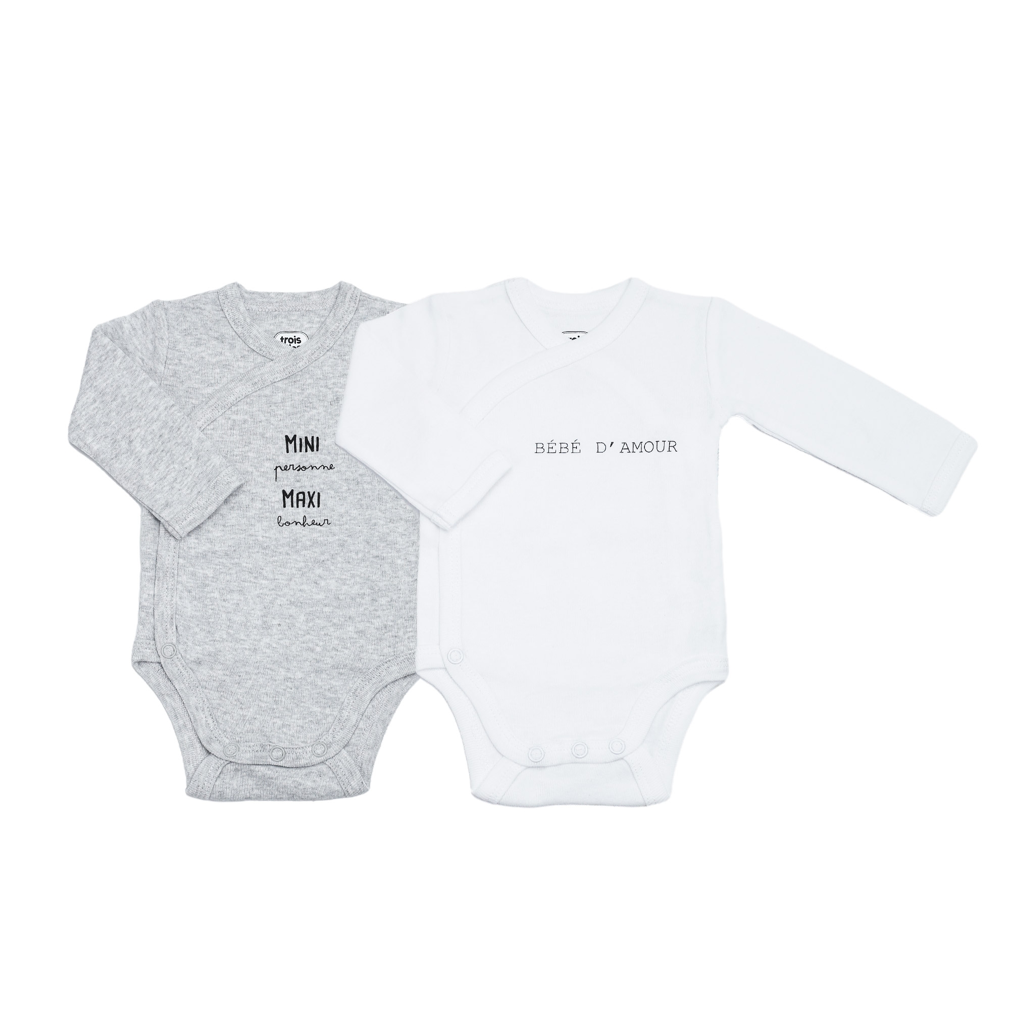 Lot de 2 bodies bébé manches longues, TROIS KILOS SEPT