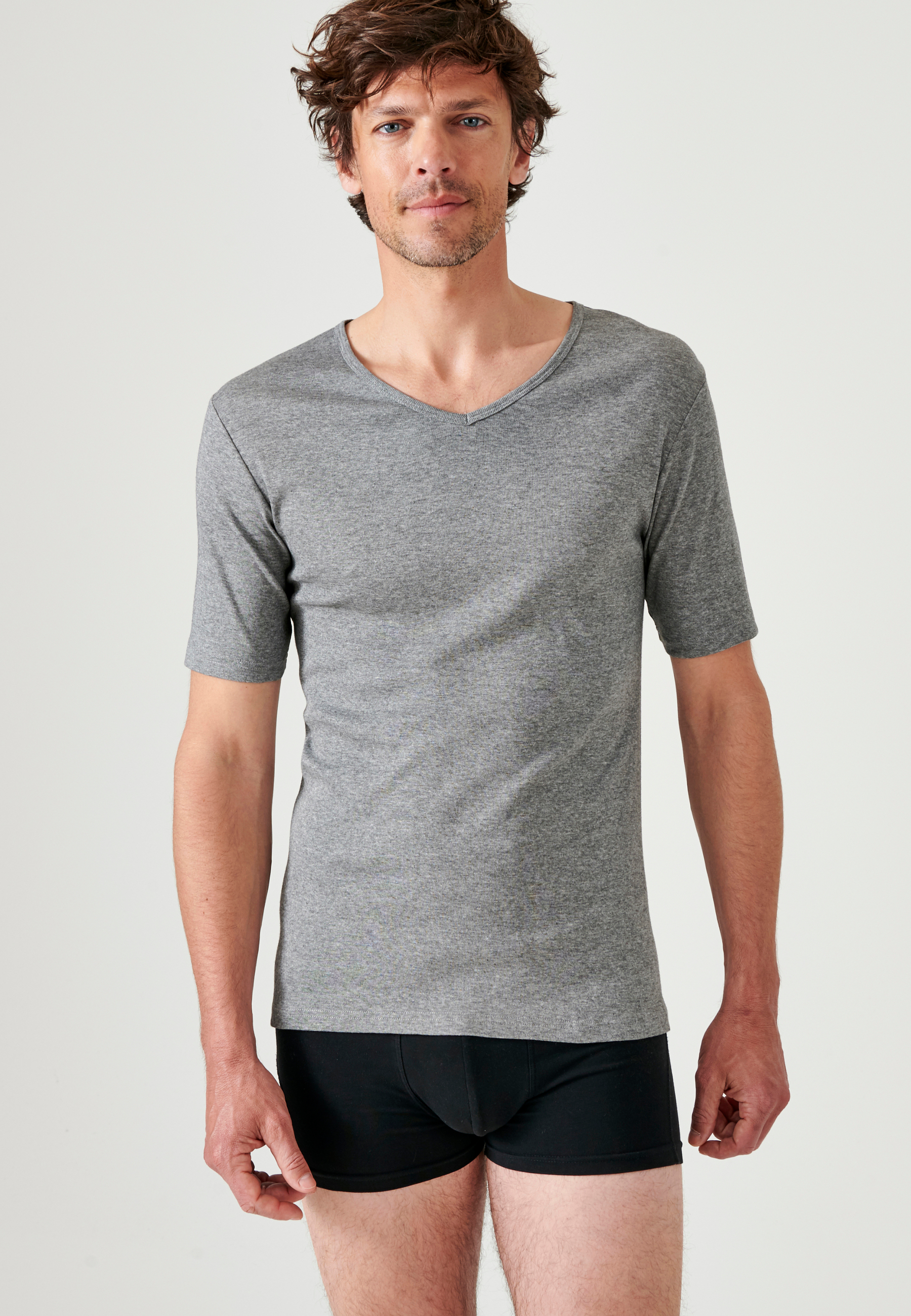 Lot de 2 t-shirts col V, pur coton peigné, DAMART