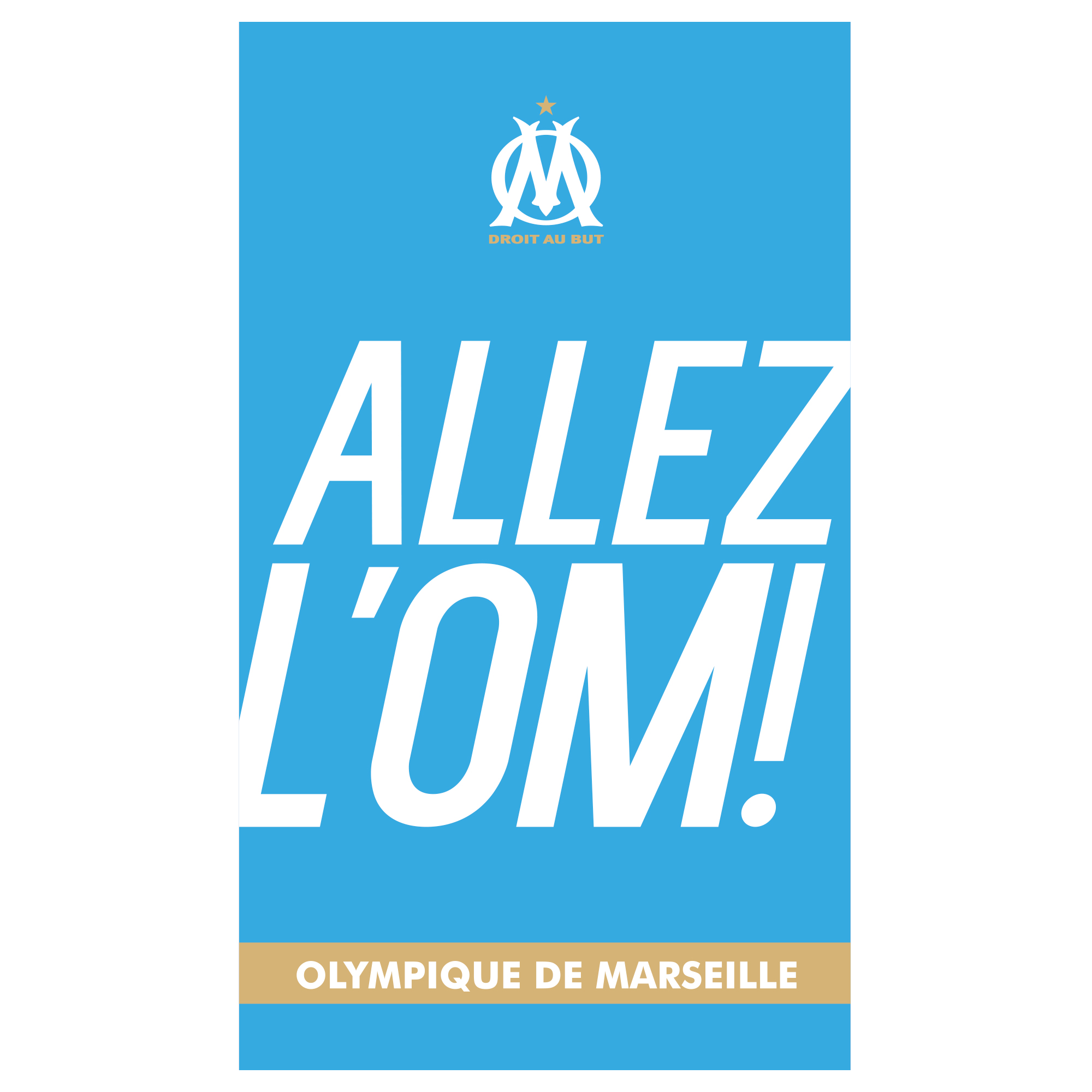 Serviette de bain et de plage imprimé 100% coton, OM ALLEZ, OLYMPIQUE DE MARSEILLE