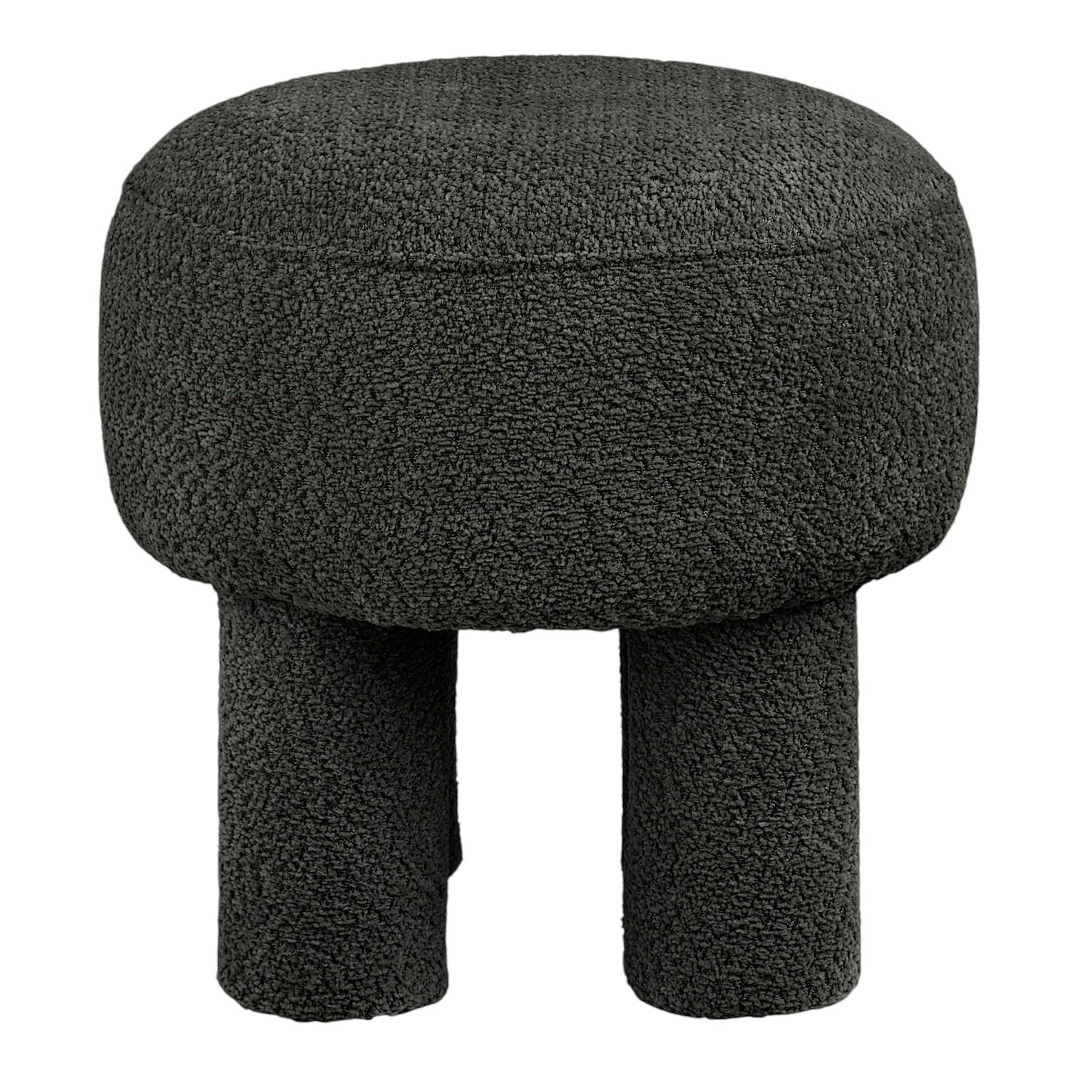 Pouf bouclette gris charbon à pieds larges BERLIN, PIER IMPORT