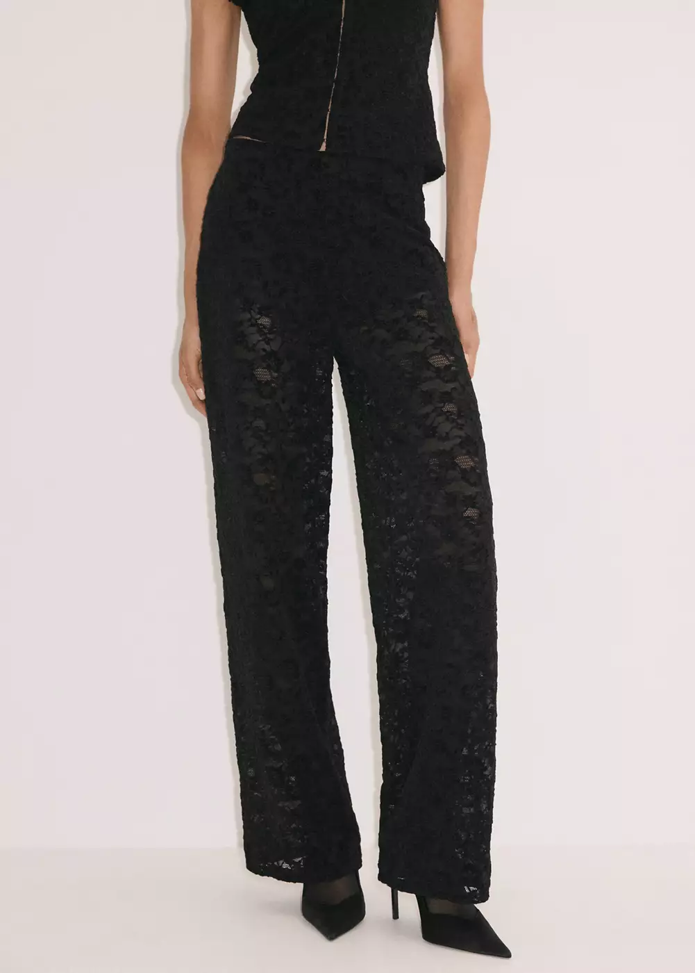 Pantalon en dentelle semi-transparent, MANGO