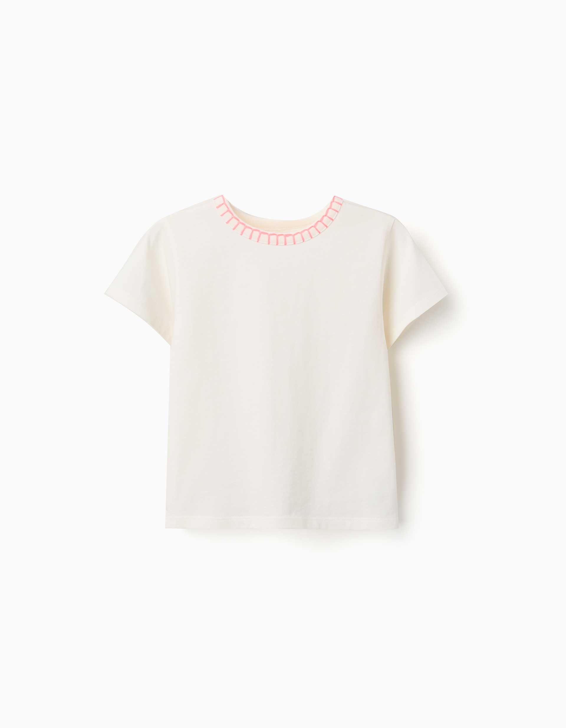 T-shirt en coton avec col brodé, ZIPPY