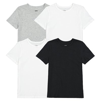 Confezione da 4 t-shirt tinta unita in cotone LA REDOUTE COLLECTIONS