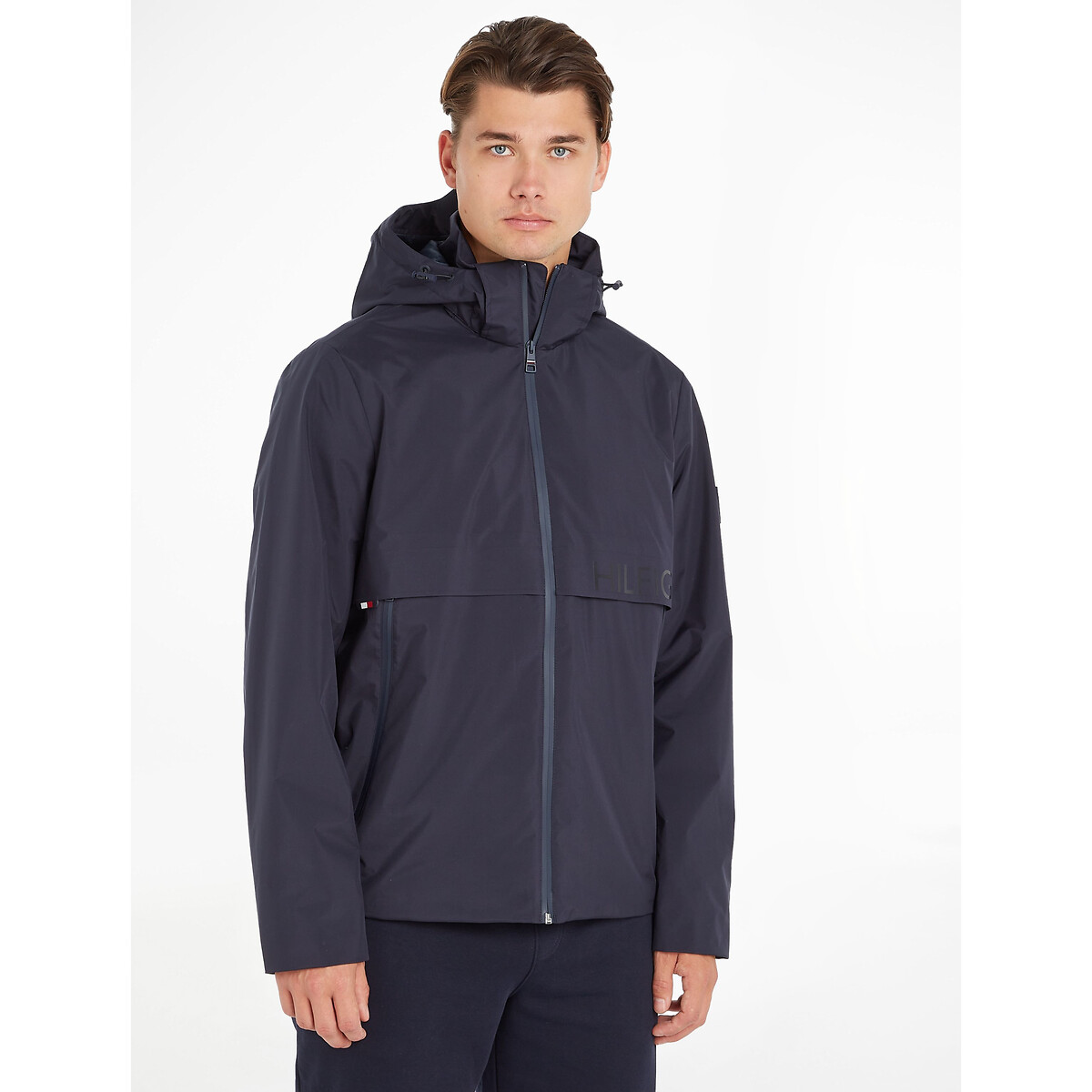 Image of Short Hooded Jacket with High Neck, Mid-Season