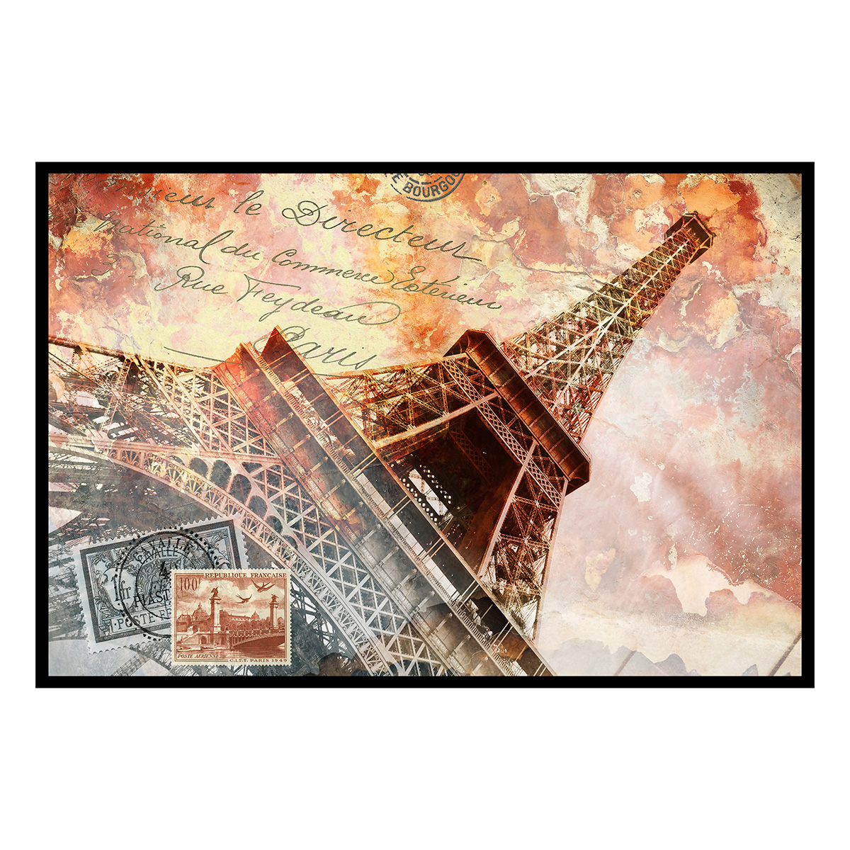 Affiche encadrée tour Eiffel artistique vintage, HEXOA