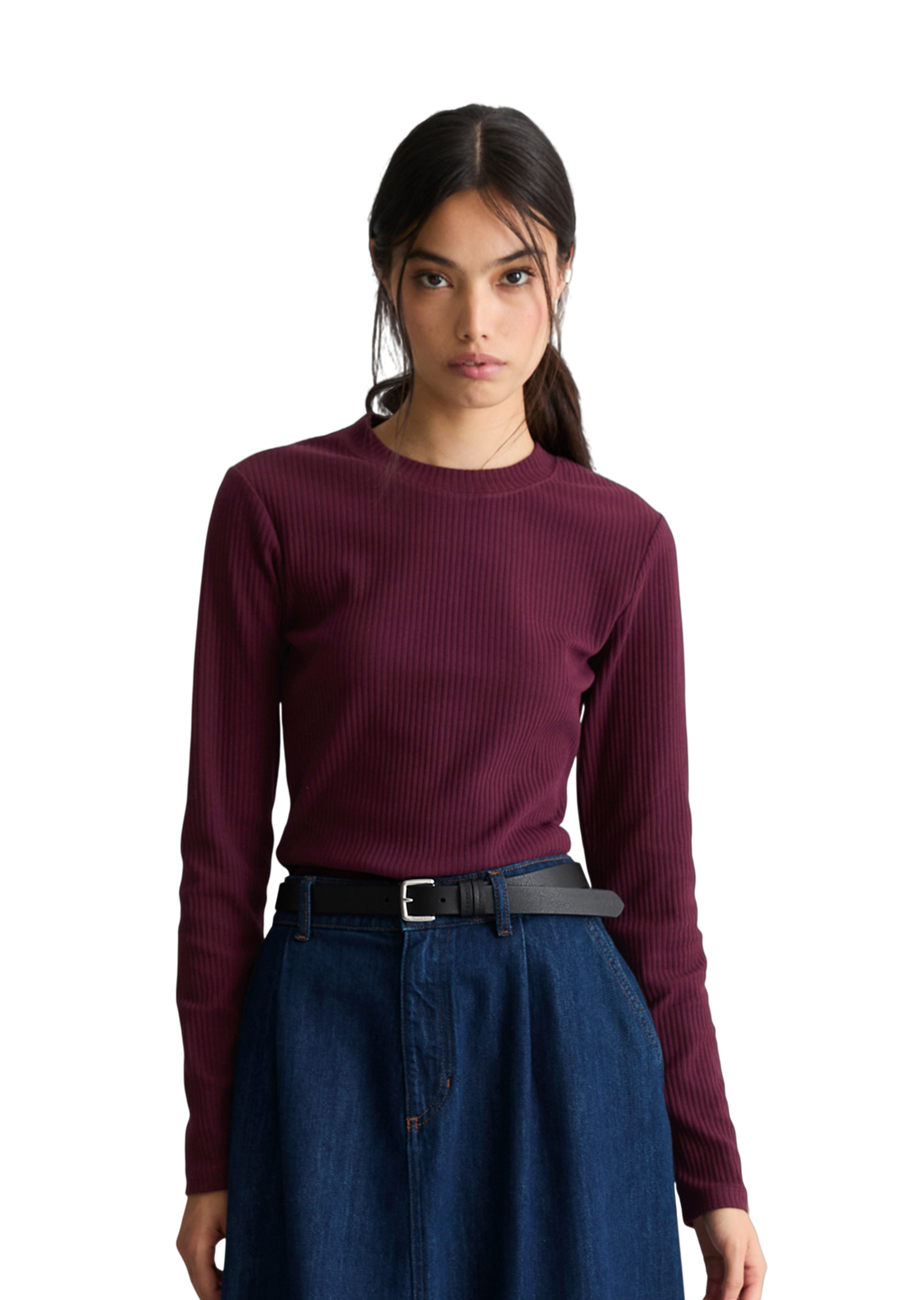 T-shirt long slim en jersey côtelé, MARC O’POLO DENIM
