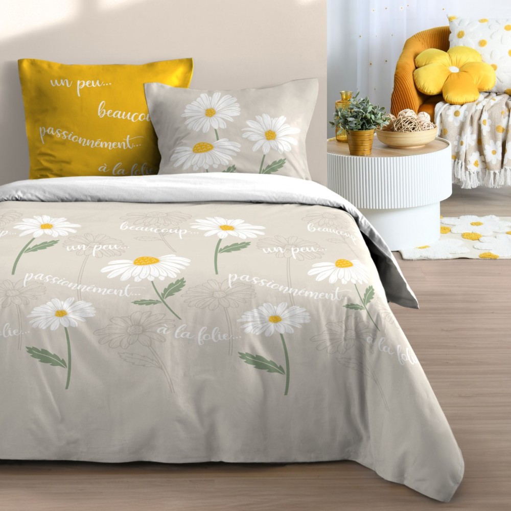 Housse de couette 260x240 finition rabat + 2 taies coton 57 fils, DECORATIE