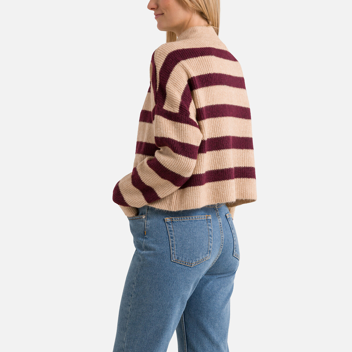 Striped Chunky Knit Jumper/Sweater with High Neck