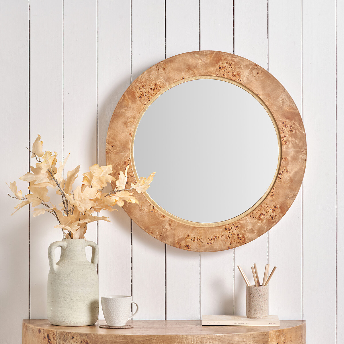 65cm Nayland Round Burr Wood Effect Wall Mirror, ÉDITÉ