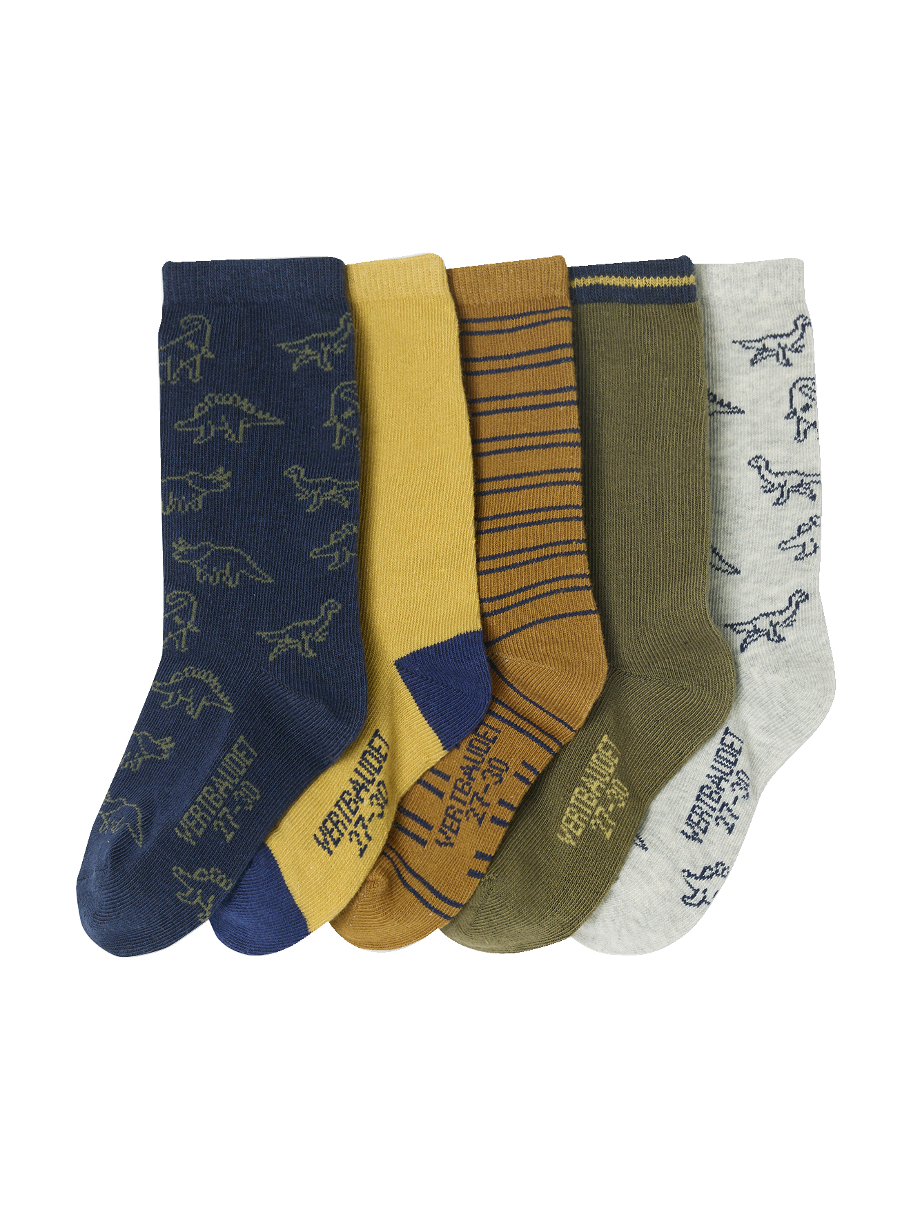 Lot de 5 paires de chaussettes dinosaures, VERTBAUDET