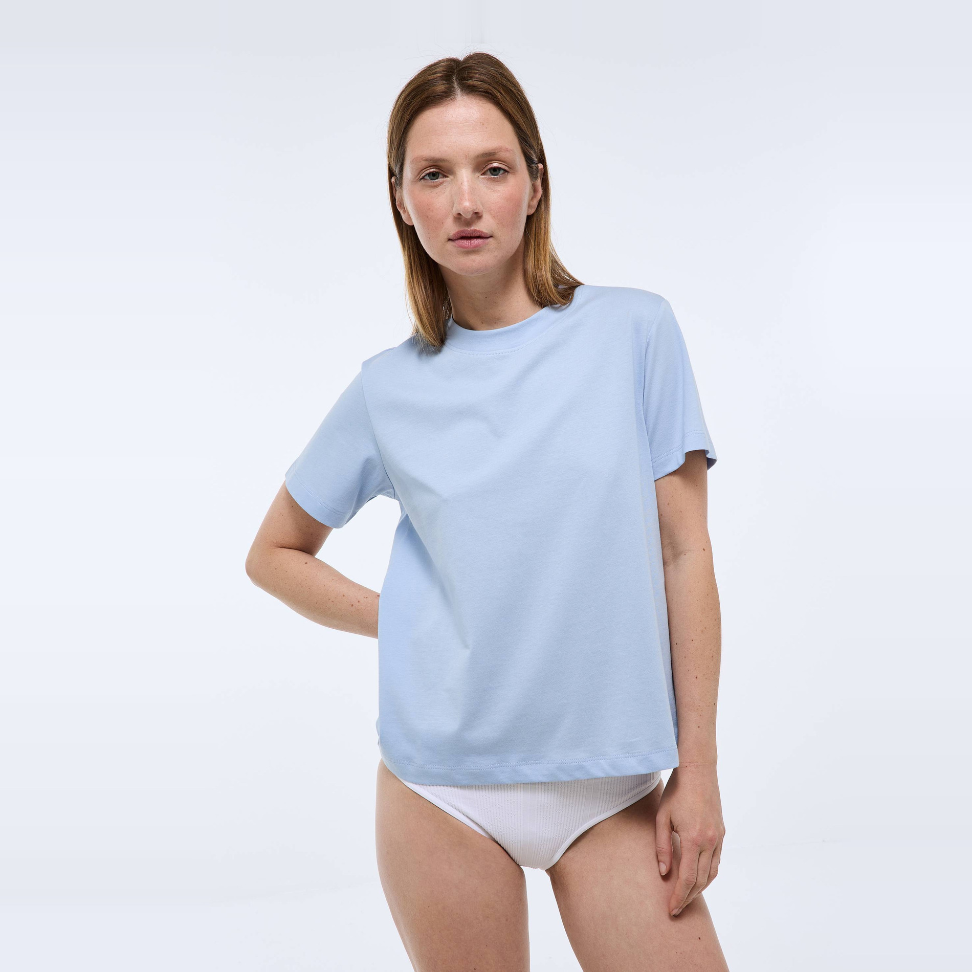 T-shirt col rond uni en coton bio GOTS, MONOPRIX