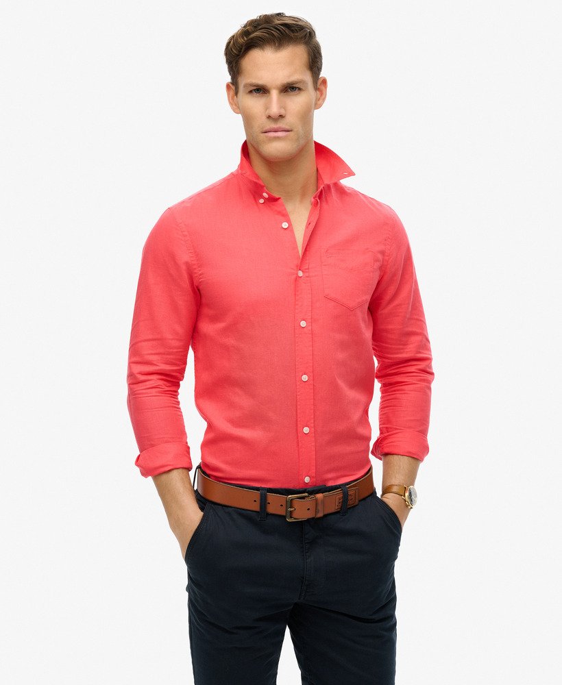 Chemise en coton-lin coupe décontractée, SUPERDRY