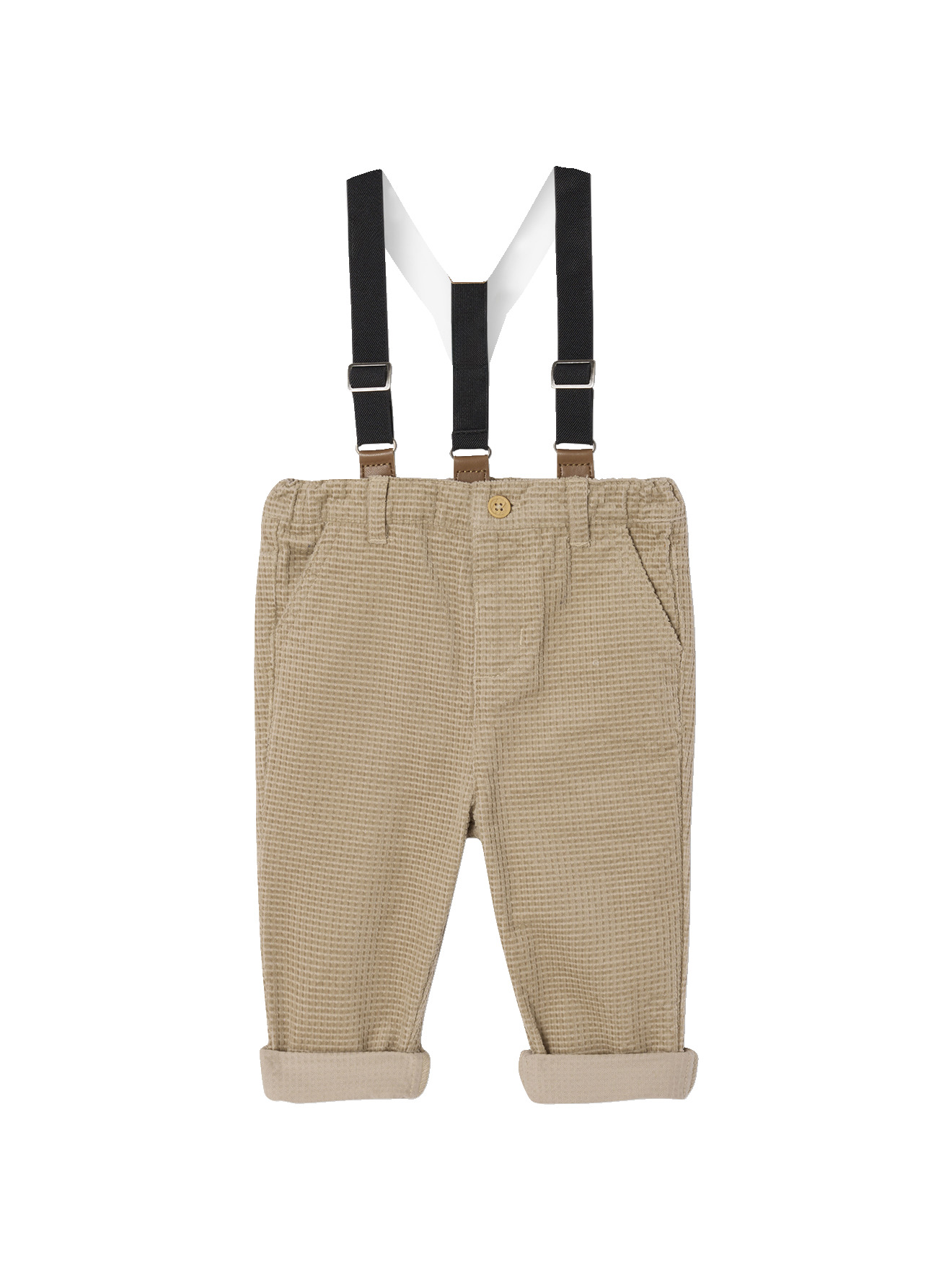 Pantalon bébé en velours avec bretelles amovibles, VERTBAUDET