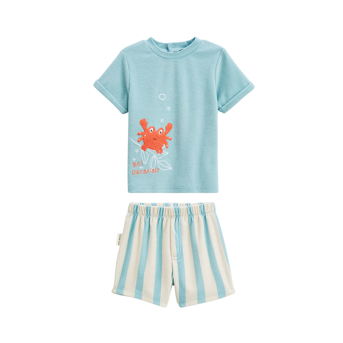 Ensemble enfant t-shirt et short en éponge Cayo coco, PETIT BEGUIN