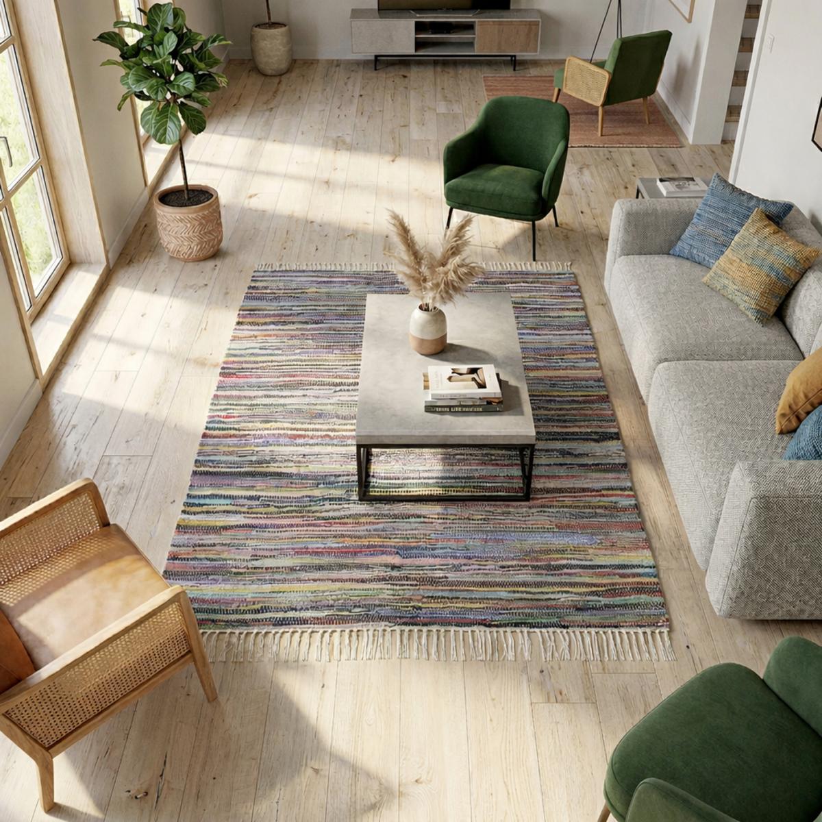 Tapis kilim tissé en coton motif ethnique TIMULTI, UN AMOUR DE TAPIS