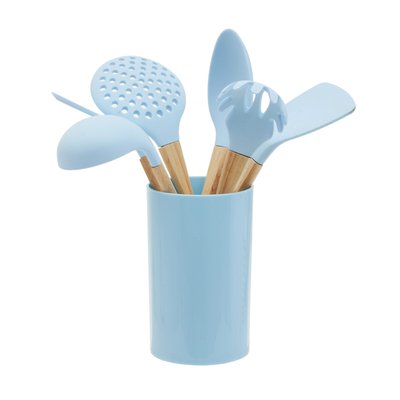 7-Piece Wood/Silicone Utensil Set & Holder SO'HOME