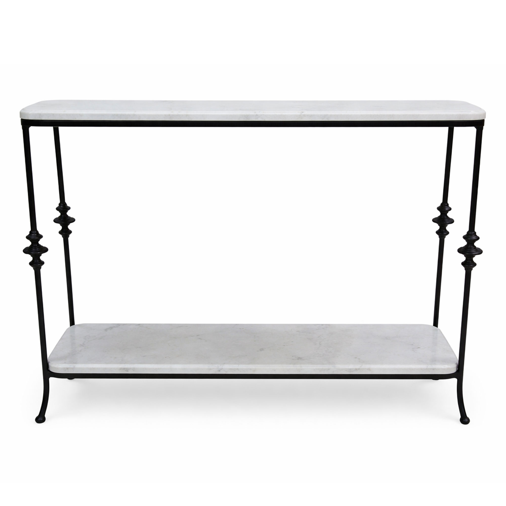 Console classique en métal noir et marbre blanc 160x35x78cm, WADIGA