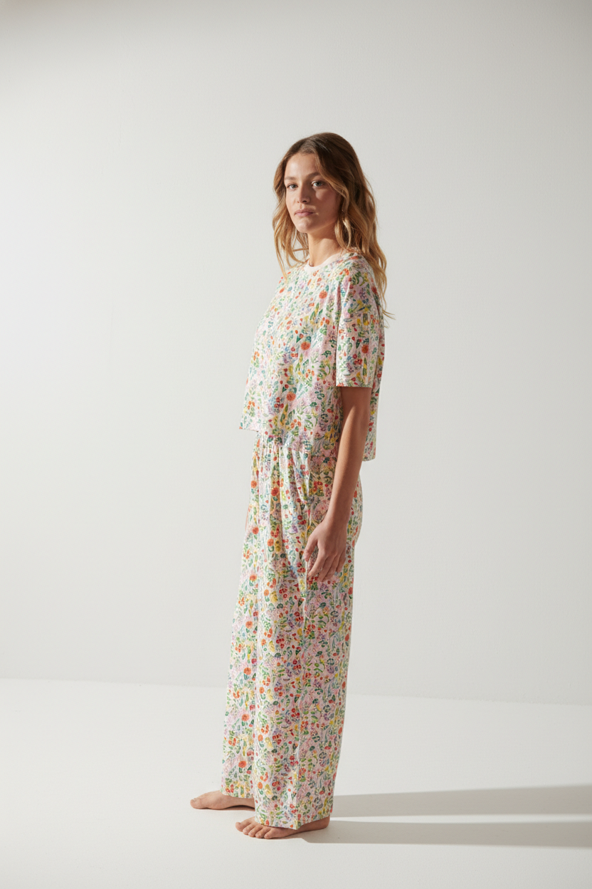 Pyjama long coton imprimé pampa rose, WE ARE JOLIES