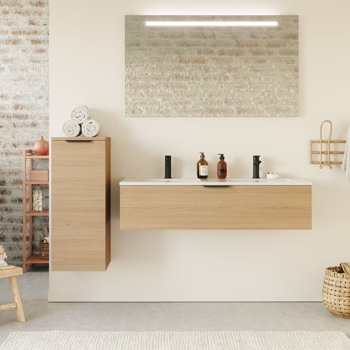 Ensemble double vasque 1 tiroir + miroir - VENICE, HOMIFAB