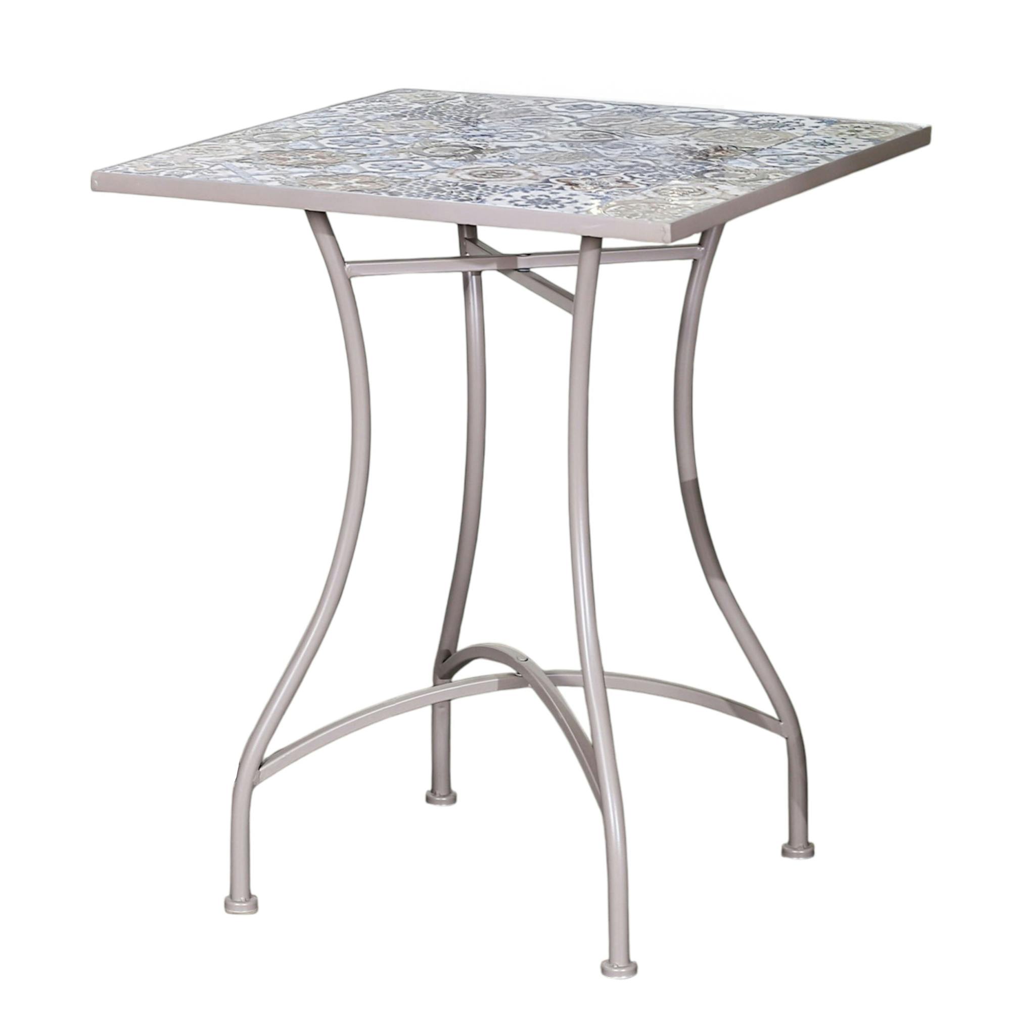 Table de jardin carrée en fer forgé plateau déco carreaux de ciment bleus style vintage GRENADE, PIER IMPORT