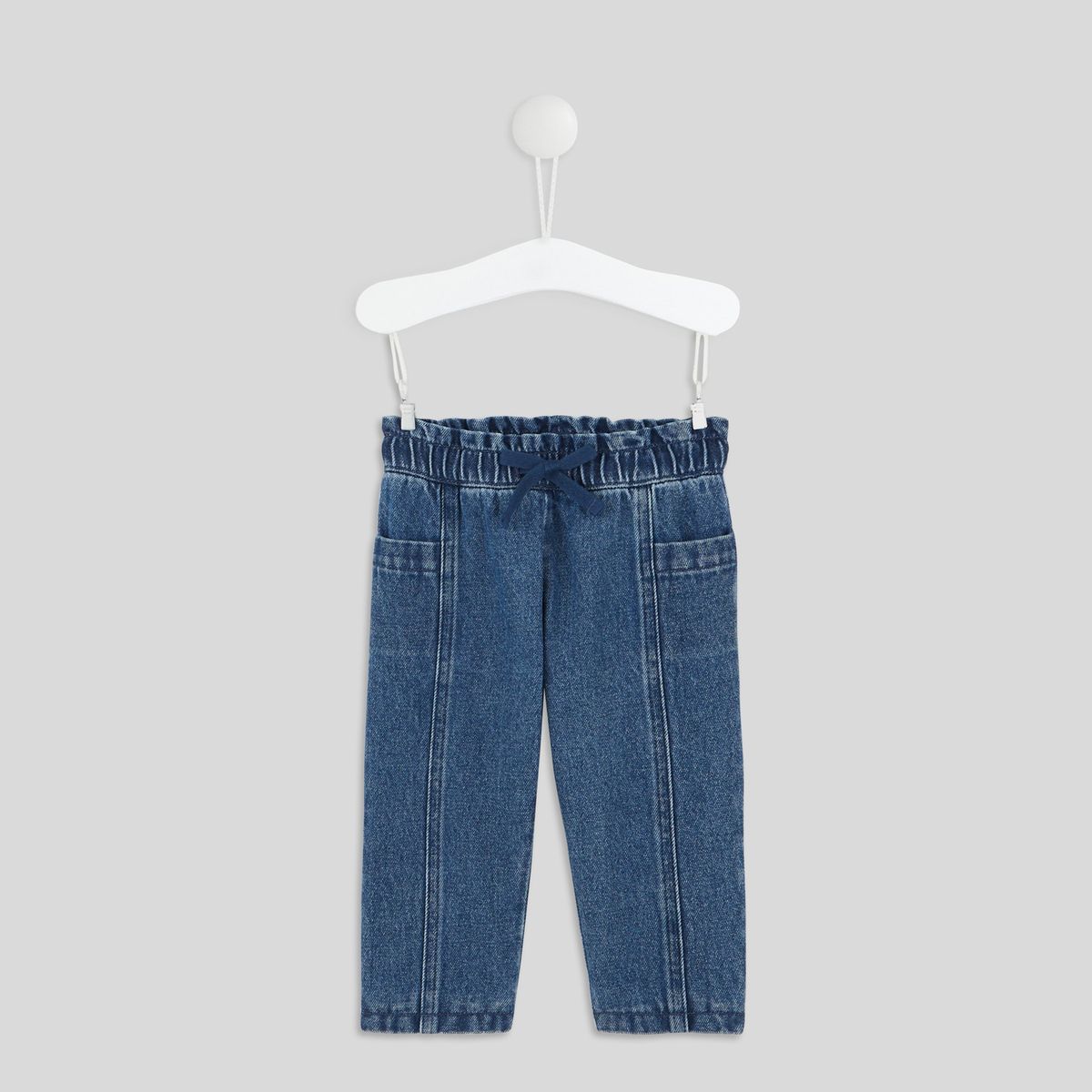 Pantalon uni doubl taille lastique en denim fille OEKO TEX