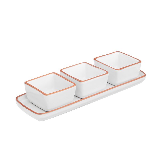 Set of 3 Square Dishes in White Glazed Terracotta, white, SO'HOME