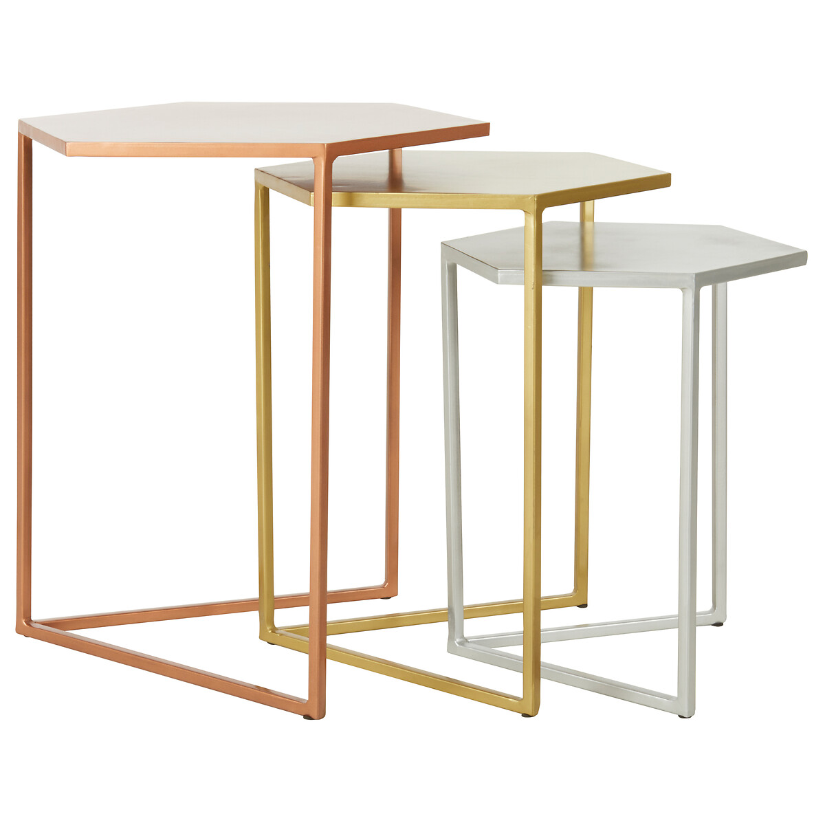 Set Of 3 Hexagonal Side Tables In Rose, Rose Gold Hexagon Coffee Table Uk