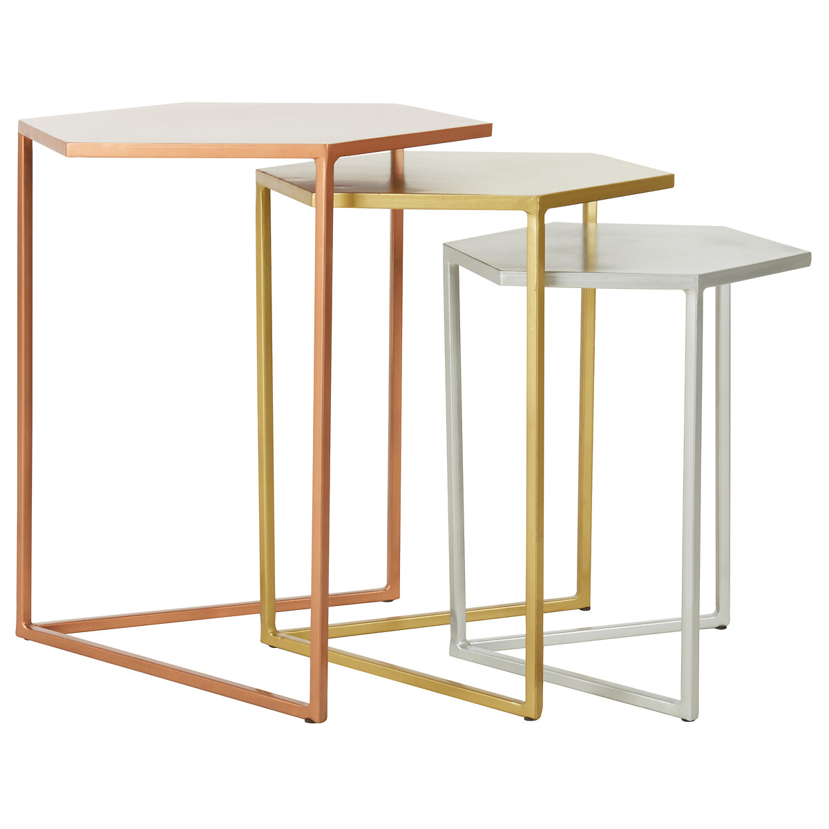 Set Of 3 Hexagonal Side Tables In Rose Silver And Gold Finish Multi Coloured So Home La Redoute Set Of 3 Hexagonal Side Tables In Rose, Rose Gold Hexagon Coffee Table