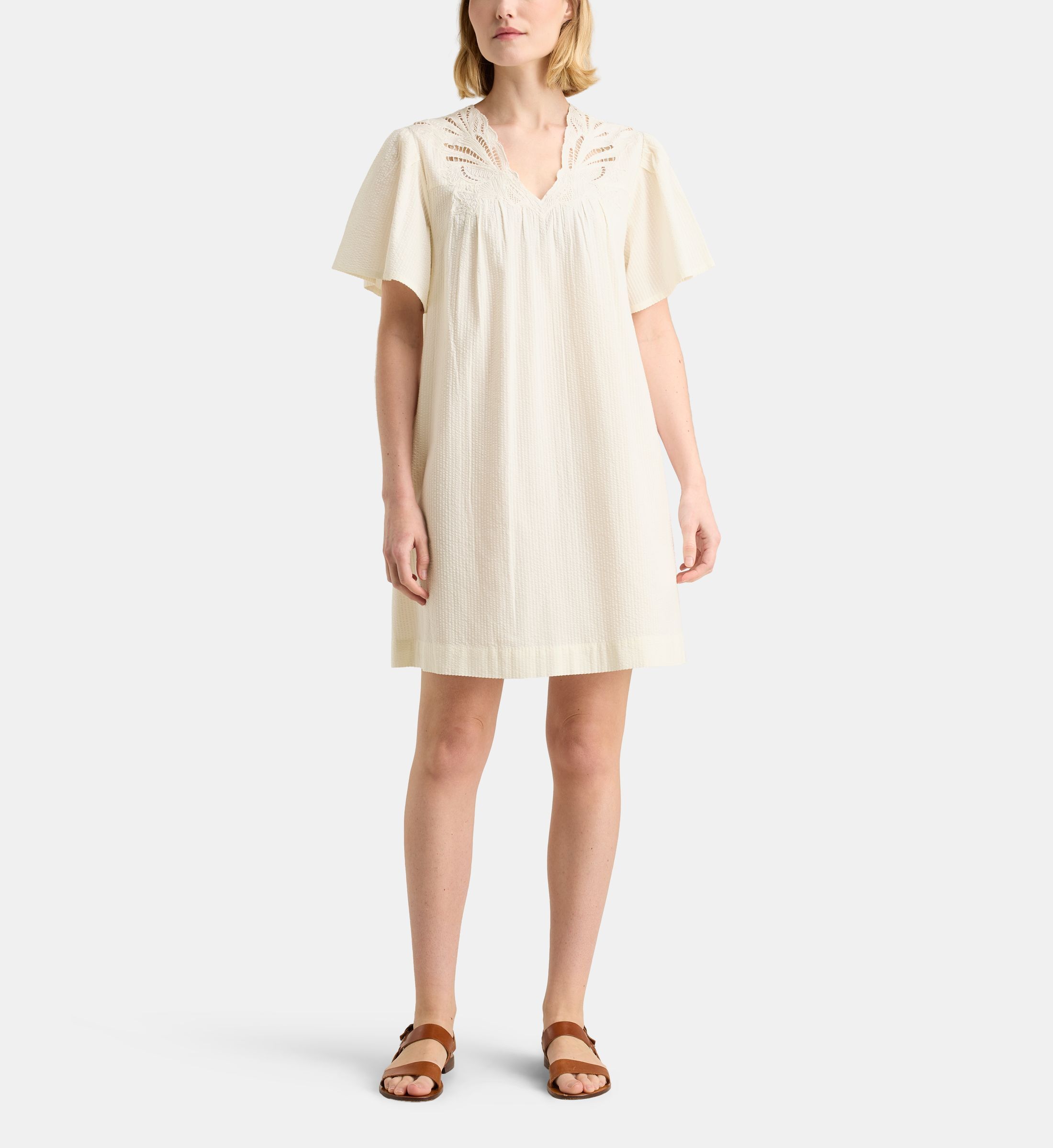 Robe courte évasée dahlia en coton bio seersucker, GALERIES LAFAYETTE