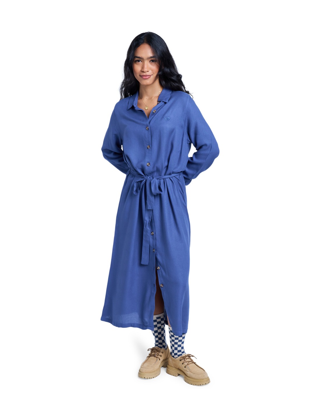 Robe midi à col et manches longues boutonnées sur le devant ISLAND ESCAPE SOLID., ROXY