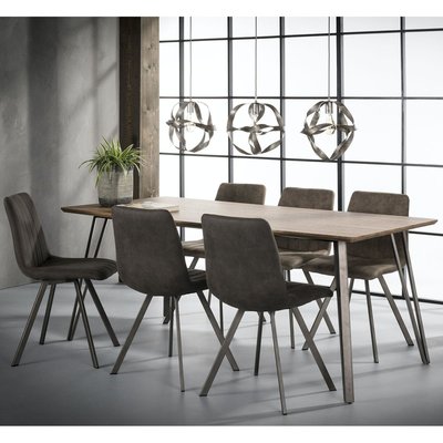 Table à manger style contemporain effet chêne brun et pied métal 190cm HELSINKI PIER IMPORT
