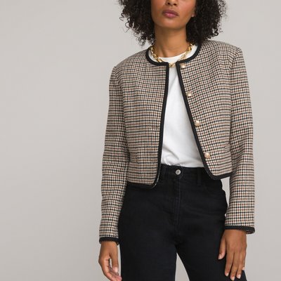 Recycled Fitted Cropped Jacket in Houndstooth Check LA REDOUTE COLLECTIONS