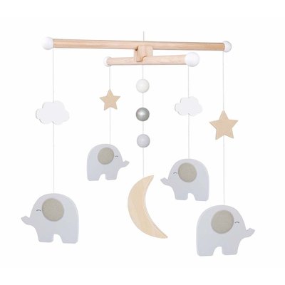 Mobile en bois bébé, Éléphant et étoiles JABADABADO