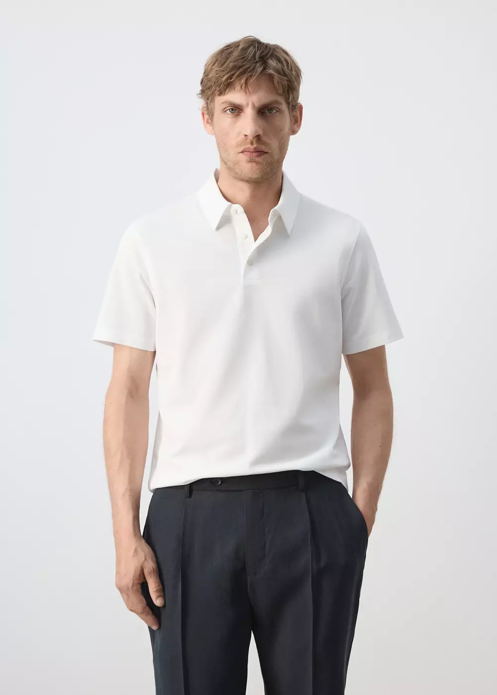 Polo slim fit en piqué de coton mélangé, MANGO MAN