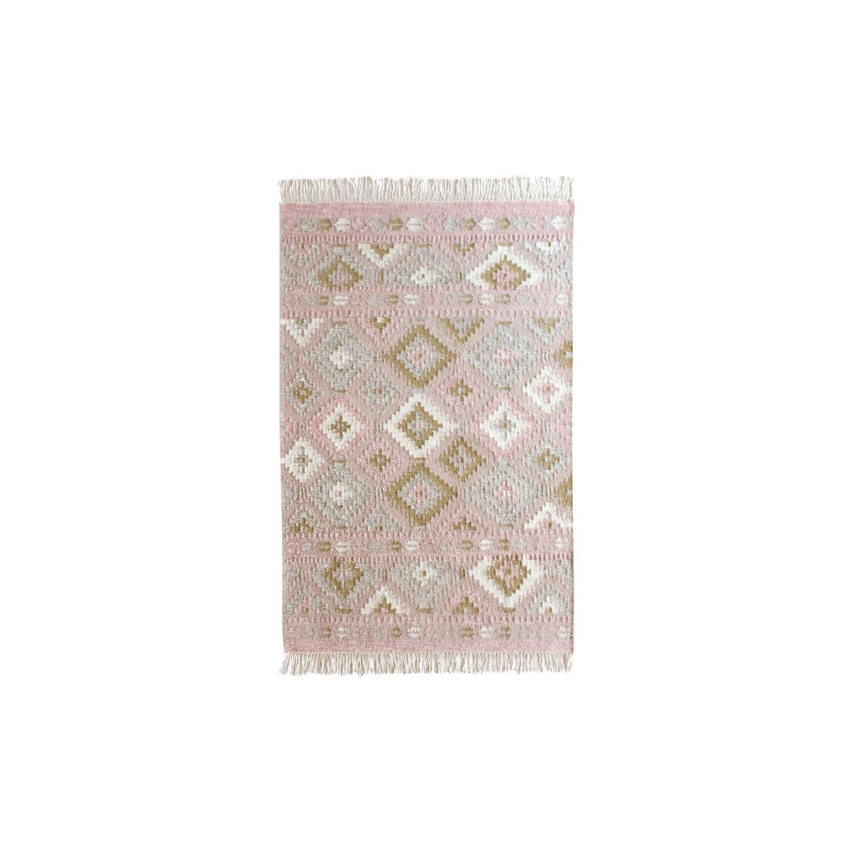 Tapis en jute, laine kilim et coton rose 150x100cm Couleur  blanc-multicolore Now's Home