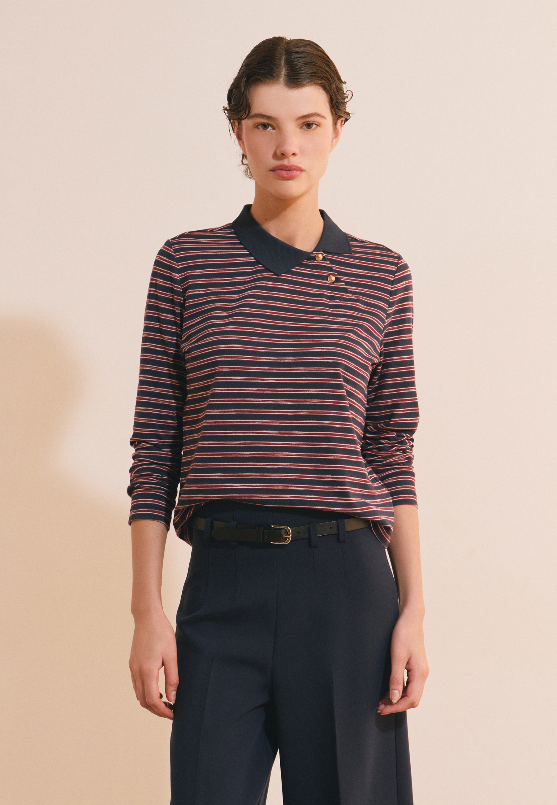 T-shirt à rayures col polo avec coton ACHILLE POLO, ETAM