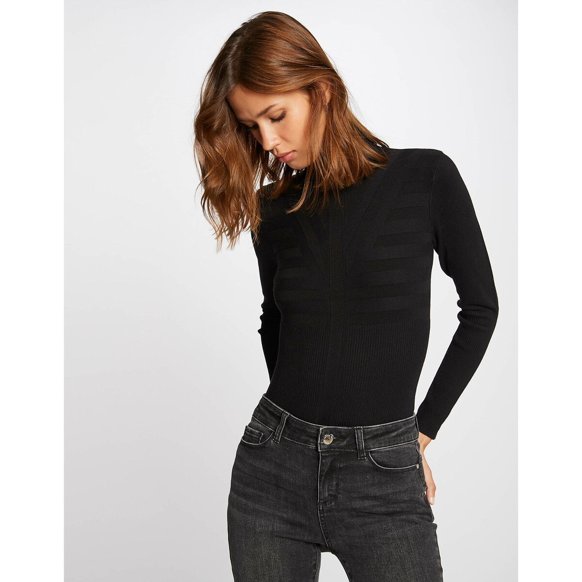 Pull fine maille, col montant, MORGAN