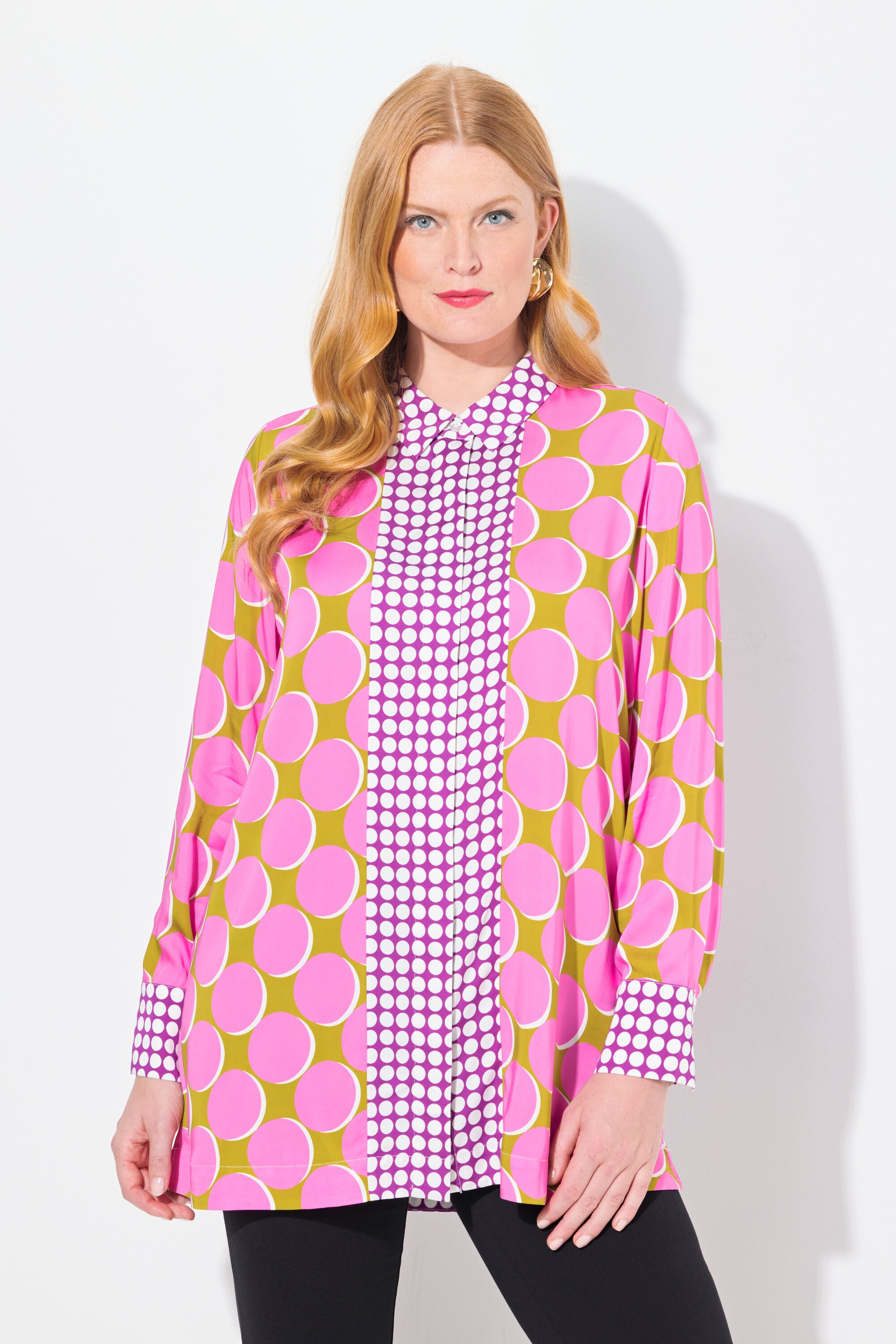 Chemisier long en satin, imprimé patchwork, ULLA POPKEN