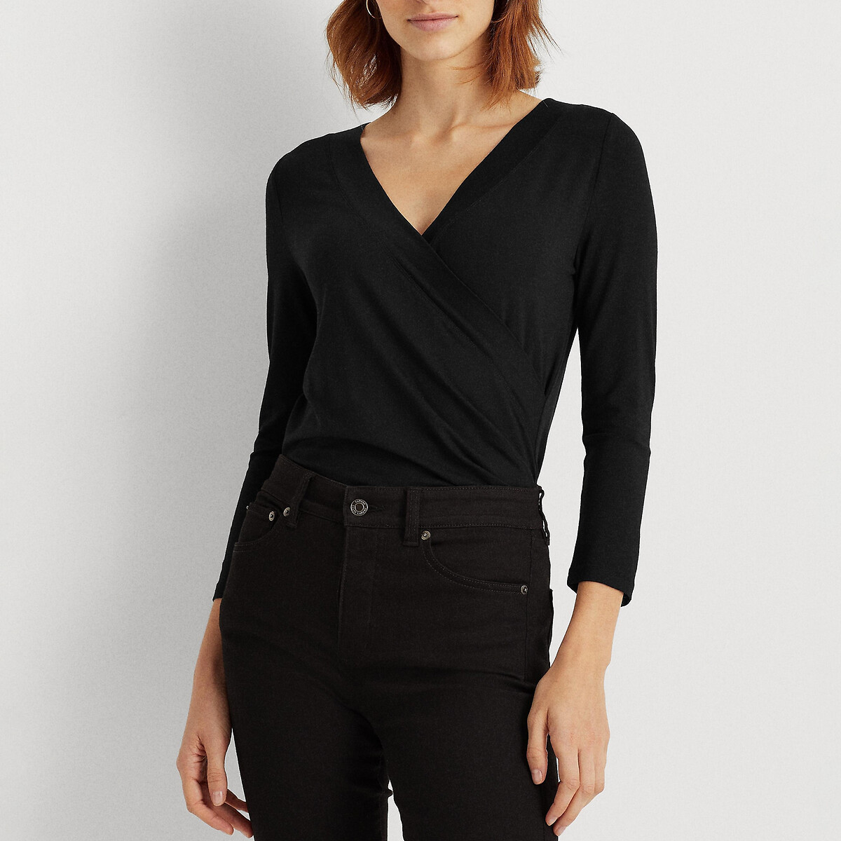 Image of V-Neck T-Shirt with Long Sleeves