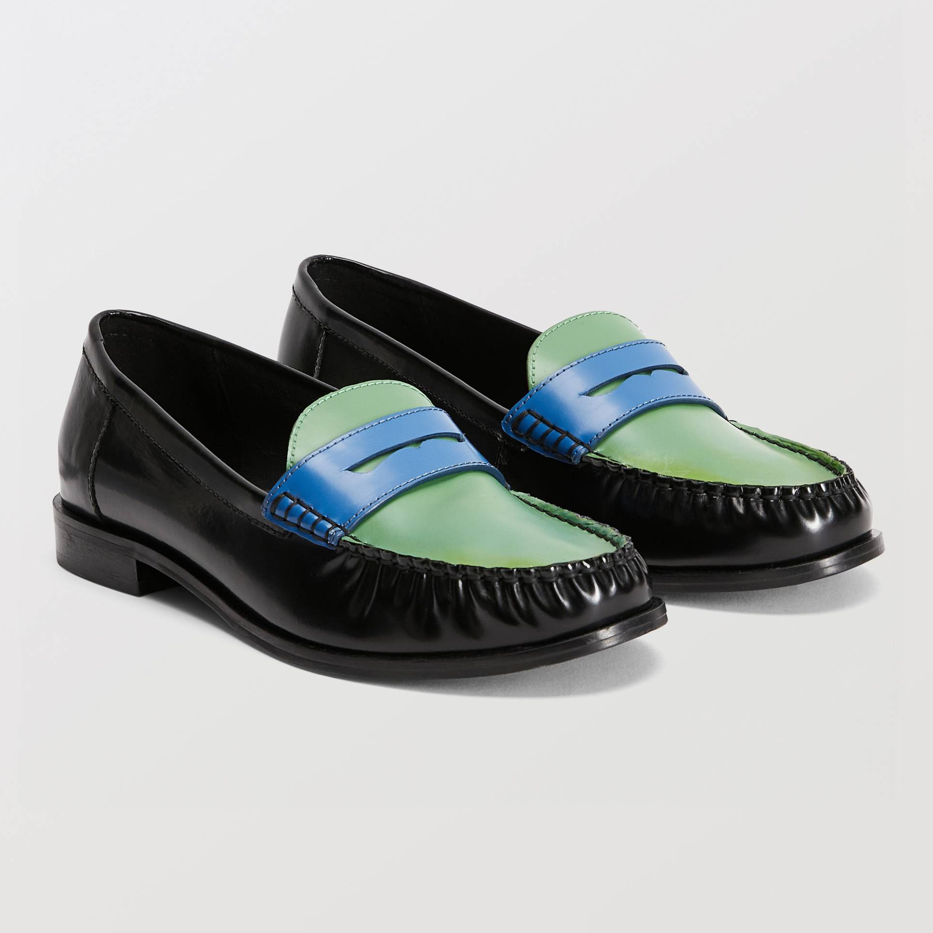 Mocassins tricolores en cuir, MONOPRIX