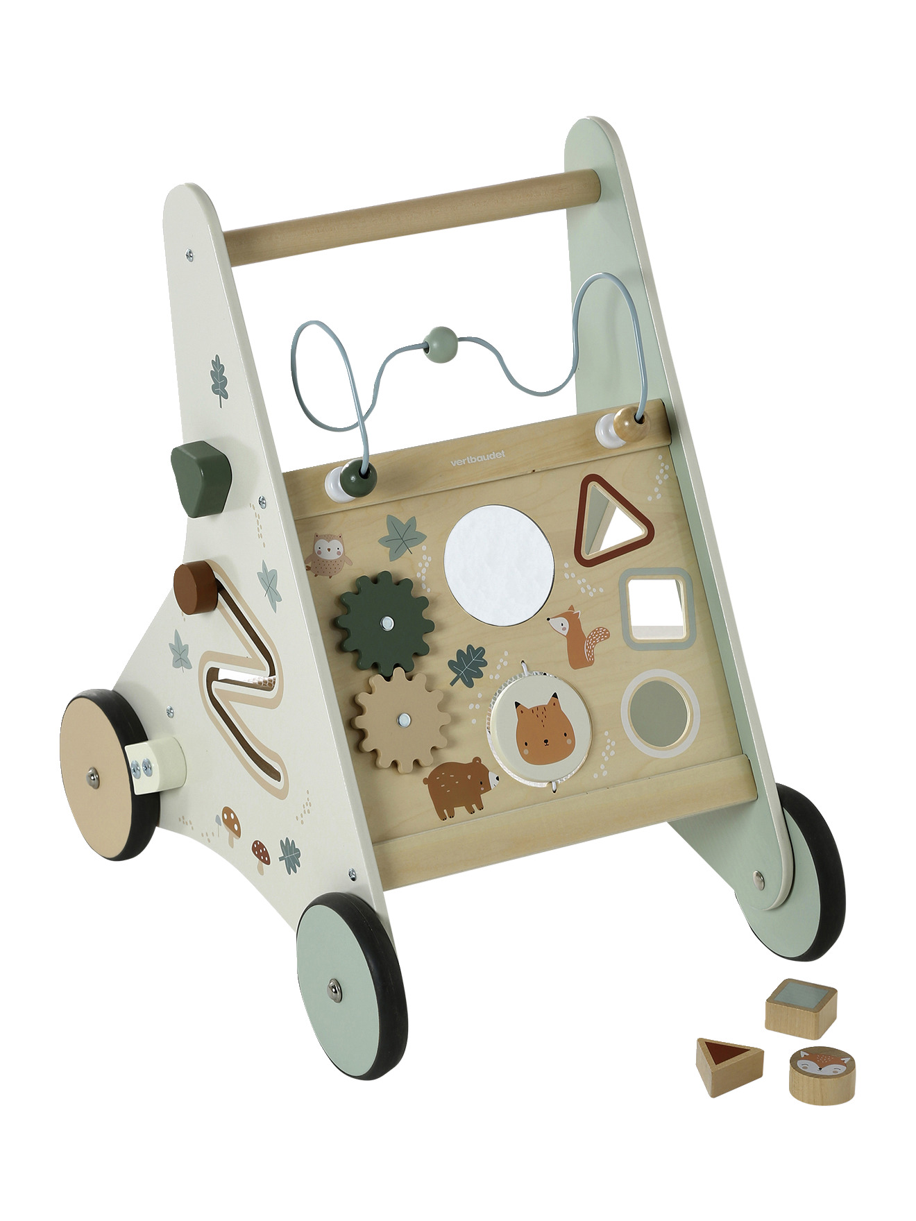 Chariot de marche avec freins en bois FSC®100%, VERTBAUDET