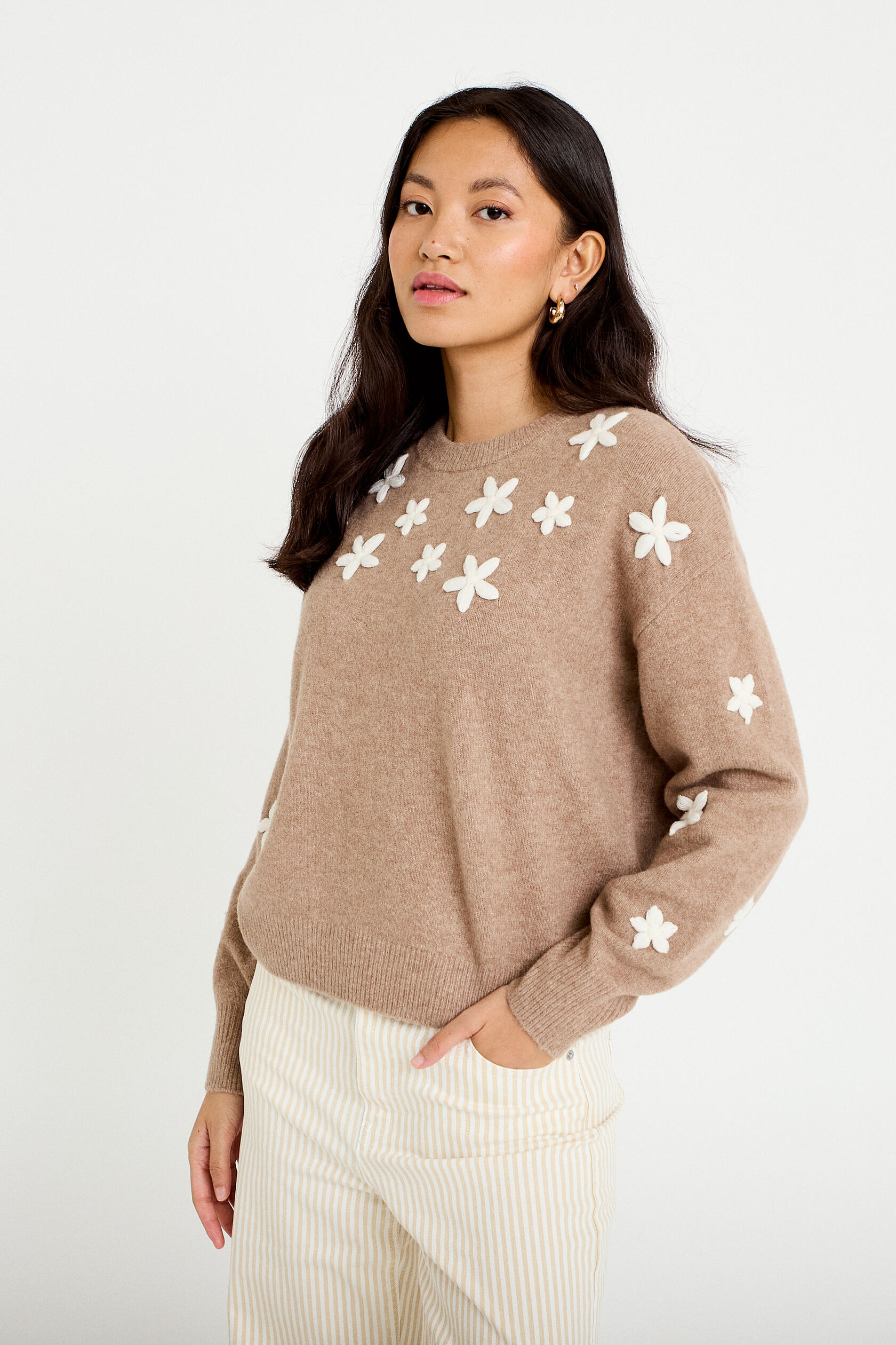 Pull oversize brodé manches longues, CACHE CACHE